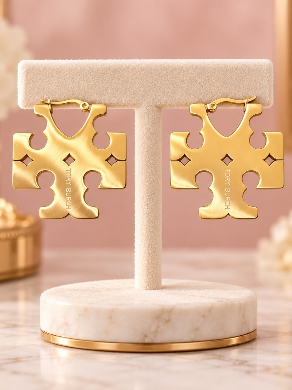 Gold Logo Drop Earrings